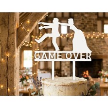 Beyaz Akrilik Game Over Pasta Süsü - Düğün-Nişan-Bride Dekoru