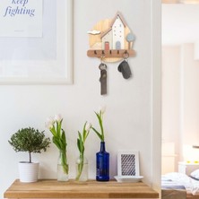 Özgürce Pastel Renkli Ahşap Evler Anahtarlık ve Askılık Duvar Dekoru