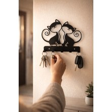 Özgürce Iki Kedi Temalı Metal Anahtarlık ve Askılık, Modern Duvar Dekoru