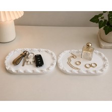 Özgürce El Yapımı Beyaz Beton Dekoratif Anahtarlık ve Takı Tepsisi Çifti