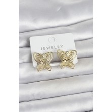 Siv Ticaret Mey Ithalat® Füsun Küpesi Model Gold Renk Kelebek Model Pirinç Kadın Küpe