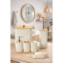 PremiumPort 7 Parça Desenli Bambu Banyo Seti, Kapak ve Aksesuar ile Günlük Konfor