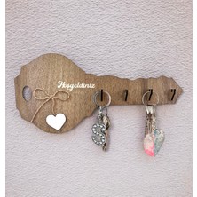 Özgürce Ahşap Kalpli Anahtar Askısı, Duvar Dekoru, Ev Giriş Süs, 29X14 cm