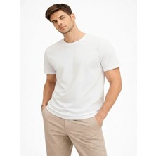 Efnaz Style Erkek Bisiklet Yaka Tişört Regular Kalıp Basic Pamuklu Günlük Kullanım T-Shirt - Beyaz