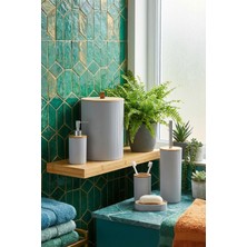 PremiumPort 5'li Yuvarlak Banyo Seti, Bambu Kapaklı, Gri, 7 Litre
