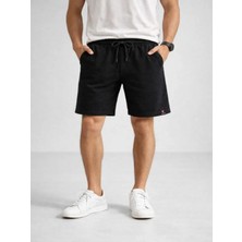 Efnaz Style Erkek Otoban Dokuma Şort Beli Lastikli Bağcıklı, Cepli, Rahat Kesim Günlük Yazlık Şort - Siyah