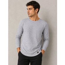 Efnaz Style Erkeklikralı Dokulu Uzun Kollu Tişört Oval Kesim - Gri