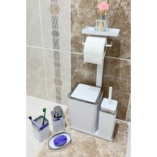 PremiumPort 6 Parça Banyo Aksesuar Seti: Çöp Kovası, Wc Fırçası, Tuvalet Kağıtlık, Diş Fırçalık, Sabunluk, Sıvı Sabunluk