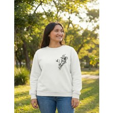 Efnaz Style Sevgililer Günü Özel Bisiklet Yaka Baskılı Oversize Sweatshirt - Beyaz