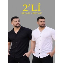 Efnaz Style Erkek Waffle Dokuma Açık Yakalı Düğmeli Regular Kalıp 2’li Gömlek Seti - Siyah - Beyaz