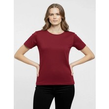 Efnaz Style T-Shirt Bisiklet Yaka Slim Fit Likralı Tişört Günlük Basic Body - Bordo