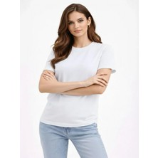 Efnaz Style Bisiklet Yaka Tişört Regular Kalıp Basic Pamuklu Günlük Kullanım T-Shirt - Beyaz