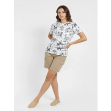 Efnaz Style Beyaz Dinozor Desenli Tişört – Regular Kalıp, Bisiklet Yaka, Dijital Baskılı Pamuklu T-Shirt - Beyaz