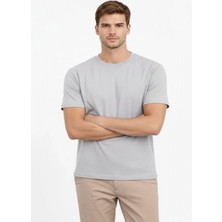 Efnaz Style Erkek Bisiklet Yaka Tişört Regular Kalıp Basic Pamuklu Günlük Kullanım T-Shirt - Gri