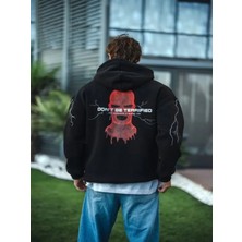 Efnaz Style Üç Iplik Kapüşonlu Baskılı Oversize Sweatshirt- Siyah