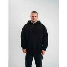 Efnaz Style Double Oversize Kapşonlu Nakışlı Sweatshirt - Siyah