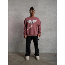 Efnaz Style Erkek Güvercin Baskılı Sweatshirt - Gül Kurusu