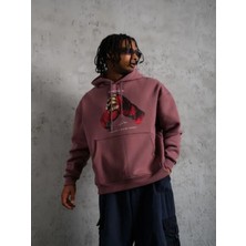 Efnaz Style Erkek Eldiven Baskılı Kapüşonlu Sweat - Gül Kurusu
