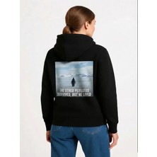 Efnaz Style Oversize Hoodie - Sırt Baskılı Survivor Penguin Temalı, Felsefi Yazılı Kapüşonlu Sweatshirt - Siyah