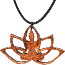 Tamgacrafts Yoga Lotus Çiçek Buda Meditasyon Ahşap Kolye Ucu Deri Ip Rölyef El Yapımı 3X6CM Unisex