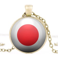 Tamgacrafts Japonya Bayrak Kolye Japan Bayrağı Camlı Bronz Metal Kolye