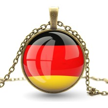 Tamgacrafts Almanya Bronz Renk Metal Kolye Germany Bayrağı Camlı Bayrak Kolye
