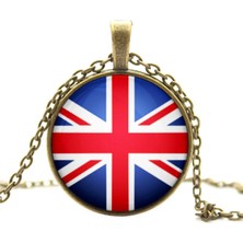 Tamgacrafts Ingiltere Bayrak Kolye England Great Britain Bayrağı Yuvarlak Camlı Metal Kolye Zincir