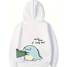 Efnaz Style Sevgililer Günü Özel Unisex Kapüşonlu Baskılı Oversize Sweatshirt - Beyaz