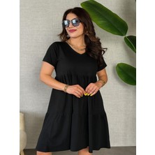 Efnaz Style Kadın Kısa Kollu V Yakalı Viskon Elbise