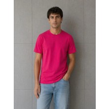 Efnaz Style Erkek Basic Pamuklu Tişört Bisiklet Yaka Düz Renk Regular Fit T-Shirt - Fuşya