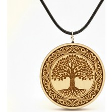 Tamgacrafts Kelt Hayat Ağacı (Yggdrasil) Ahşap Tılsım Kolye Doğal Spiritüel Viking 3.5cm Boyunluk