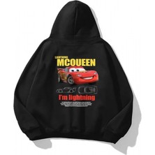 Efnaz Style Sevgililer Günü Özel Kapüşonlu Araba Baskılı Oversize Sweatshirt - Siyah