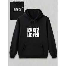 Efnaz Style Sevgililer Günü Özel Kapüşonlu Beyci Baskılı Oversize Sweatshirt - Siyah