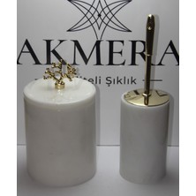 PremiumPort Şık Mermer Banyo Seti 2 Parça Fırçalık ve Çöp Kovası