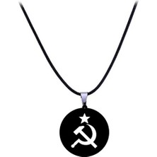 Tamgacrafts Orak Çekiç Sscb Rus Sovyet Sosyalist Kolye 5cm Siyah Akrilik Sembol Deri Kayış
