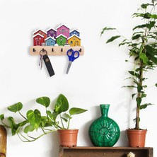 Özgürce Yanyana Renkli Ahşap Evler Dekoratif Duvar Askısı Anahtarlık