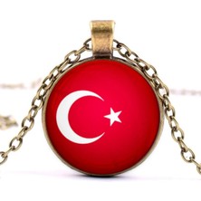 Tamgacrafts Türkiye Bayrak Kolye Türk Bayrağı 3D Büyüteç Camlı Bronz Renk Metal Deri Ip