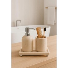 PremiumPort Mermer Traverten 3 Parça Gümüş Ayak Banyo ve Mutfak Sabunluk Seti