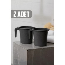 PremiumPort 2'li Plastik Saplı Maşrapa 1600 ml Siyah, Banyo ve Tuvalet Su Kabı Seti