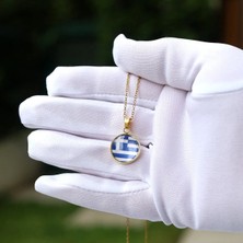 Tamgacrafts Yunanistan Bayrağı Altın Kaplama Paslanmaz Çelik Mini Kolye Cam Büyüteçli