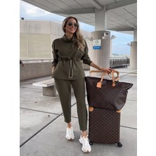 Efnaz Style Kadın Uzun Kollu Balıkçı Yaka Belden Lastikli Modal Bluz Ve Pantolon Ikili Takım
