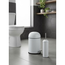 PremiumPort Banyo Seti Metal Bon Kapaklı Amortisörlü 5 Lt Beyaz Çöp Kovası ve Tuvalet Fırçası