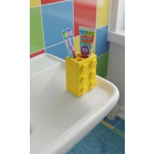 Major Hobi Yapı Oyun Bloğu Tasarımlı Dekoratif Diş Fırçalık ve Macunluk - Çocuk Banyo Düzenleyici - Sarı
