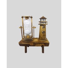 xirshop Vintage Kum Saati + Deniz Feneri Modeli – Ahşap Gövdeli Masa Üstü Dekor