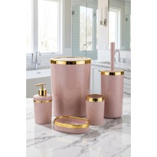 PremiumPort 5 Parça Akrilik Banyo Seti, Altın Detaylı, Şık ve Kaliteli Tasarım