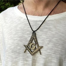 Tamgacrafts Mason Masonic Harf G Gönye V Pergel Büyük Boy 7cm Siyah Akrilik Kolye Ucu Deri Kayış