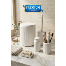 PremiumPort 5 Parça Banyo Seti: Ayaklı Çöp Kovası, Wc Fırçası, Sabunluk ve Diş Fırçalık