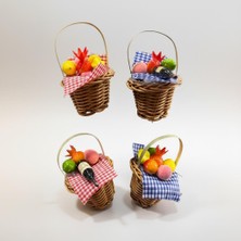 Vitrin Accessories Meyveli Piknik Sepeti Magnet Seti Mutfak, Buzdolabı, Ofis ve Hediye Için Dekoratif Ürün 4 Adet