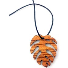 Tamgacrafts Deve Tabanı Yaprak Bitki Tahta Kolye Monstera Huş Ahşap 6cm Deri Ip