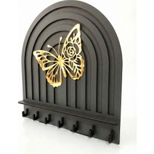 Özgürce Ahşap Kelebek Detaylı Anahtar Askısı, 7 Askılı, 22X23 Cm, Şık Tasarım